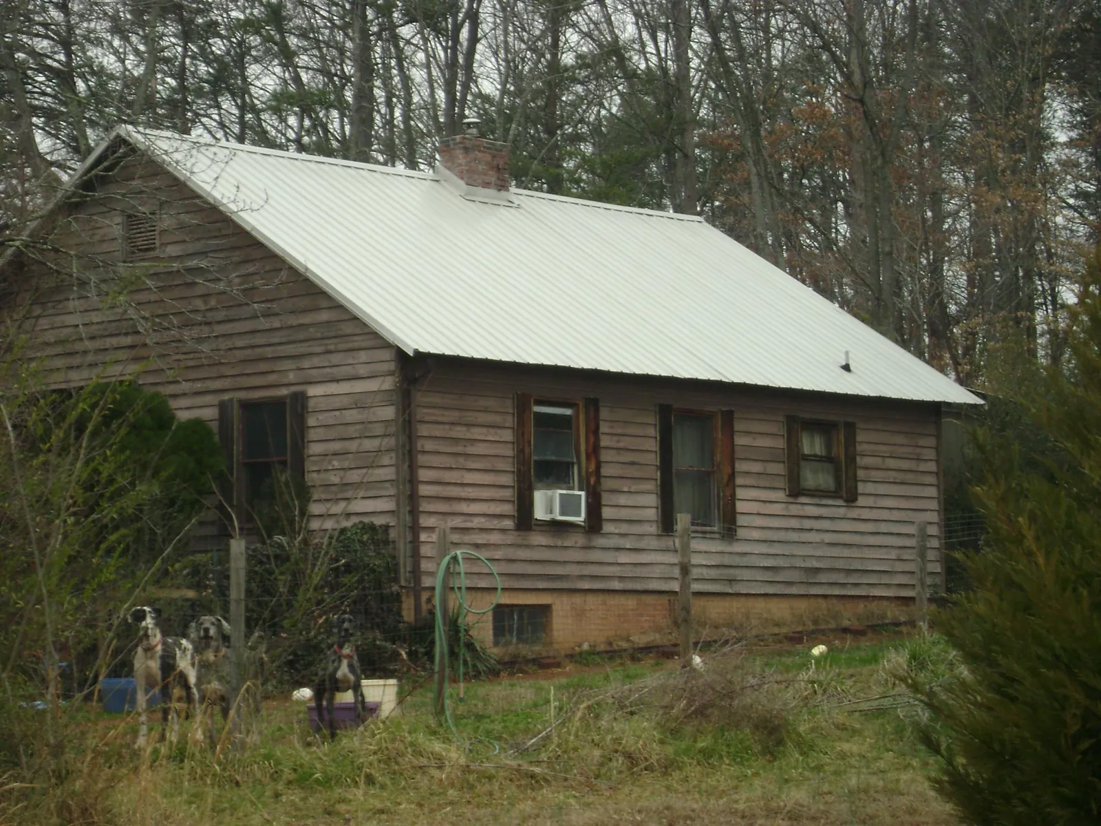 White metal roof on an old wood sided farmhouse, from a Asphalt Shingle Roof Repair job in Hunt